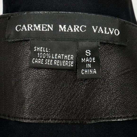 Carmen Marc Valvo Jacket Womens 4 Black Crop Fitted and Leather Belt Size Small - Picture 3 of 16